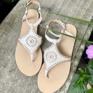 Jack Rogers Bone Sandals w/ Gold Trim